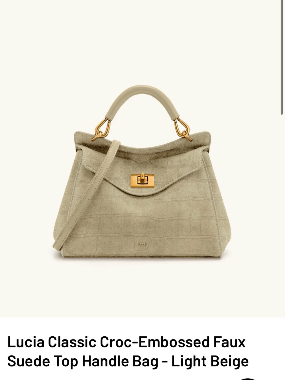 Light Beige Croc-Embossed Faux Suede Top Handle Bag